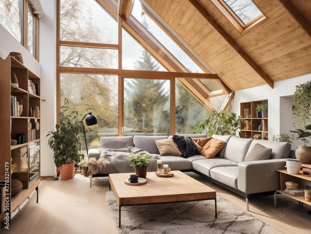 A Cozy Afternoon in a Modern Living Room Amidst Nature