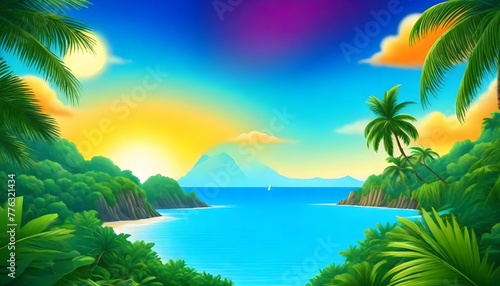 Tropical island background. Illustration AI Generative