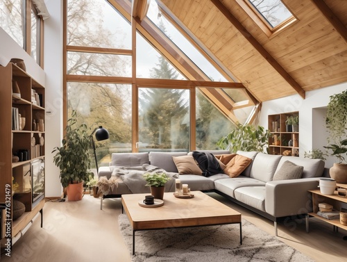 A Cozy Afternoon in a Modern Living Room Amidst Nature