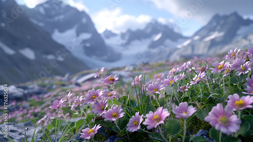 resilience of alpine flowers blooming in harsh mountain environments #776325634