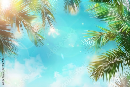 Summer time background palm tree design and copy space - generative ai © Nia™