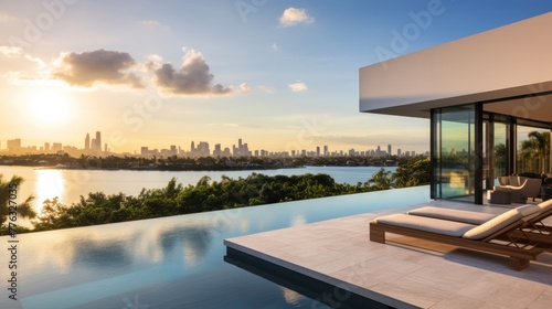 Modern villa with a private rooftop infinity pool overlooking the Miami skyline in Florida © Damian Sobczyk