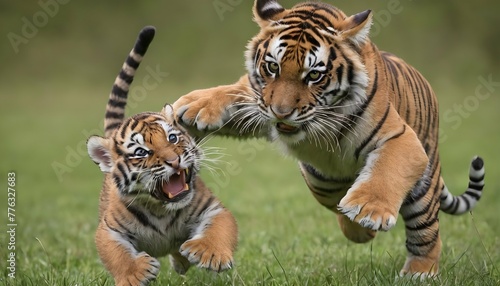 A-Tiger-Cub-Pouncing-On-Its-Mother- 2
