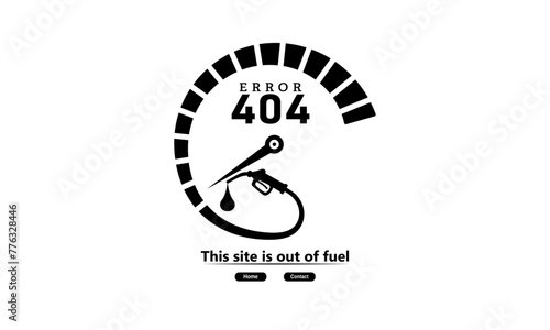 Black error 404 abstract design with fuel meter, fuel pump vector illustration. Webpage internet security warning to use in programing, web development, webpage error, error 404 projects. 