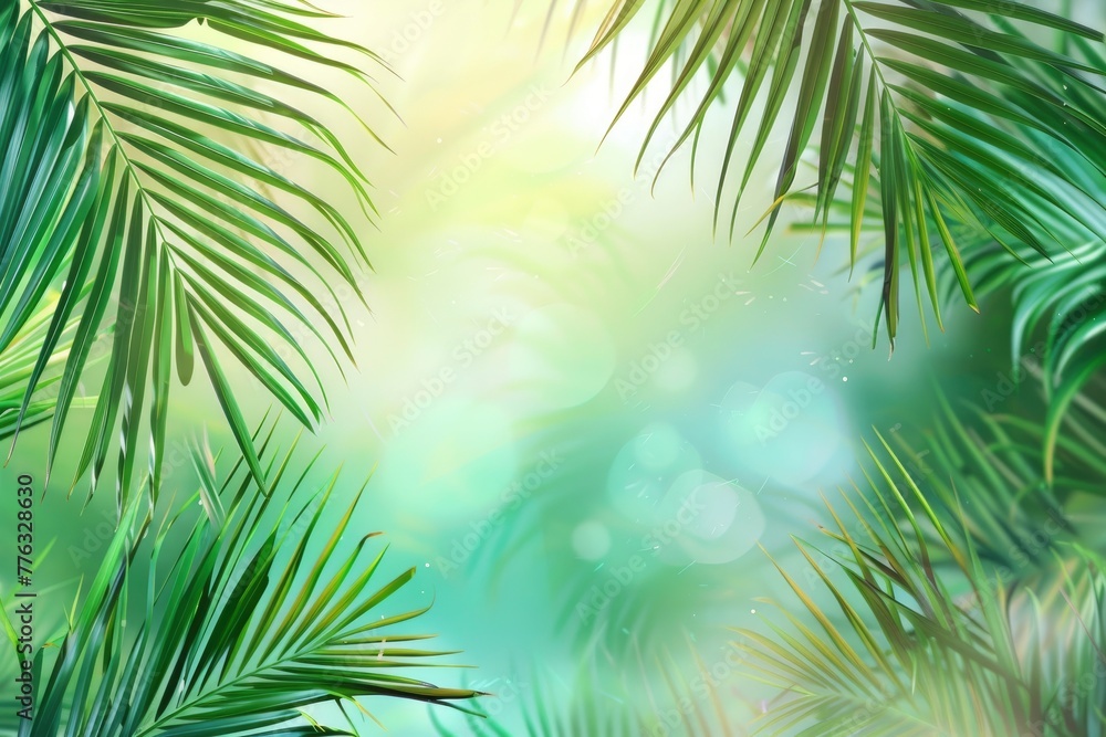 Summer time background palm tree design and copy space - generative ai