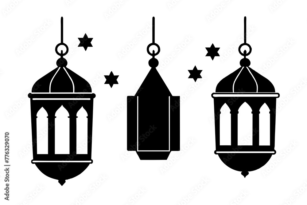 Islamic Eid lanterns silhouette vector art illustration