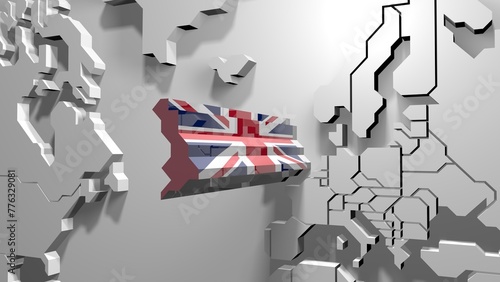 3D Rendered United Kingdom Map with British Flag on Extruded Surface © juanjo