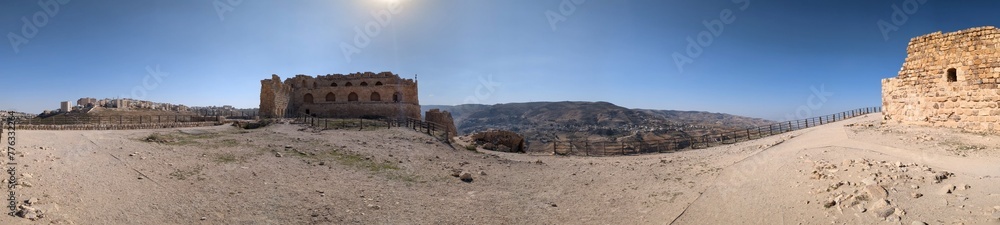 Medieval Crusaders Castle in Al Karak - Jordan, Al Kerak fortrest in arab world served as a fort for many centuries, historical ruins on a mountain above the city Medieval Crusaders Castle in Al Karak - Jordan, Al Kerak fortrest in arab world served as a fort for many centuries, historical ruins on a mountain above the city
