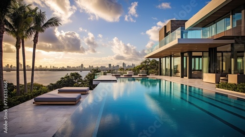 Modern villa with a private rooftop infinity pool overlooking the Miami skyline in Florida © Damian Sobczyk