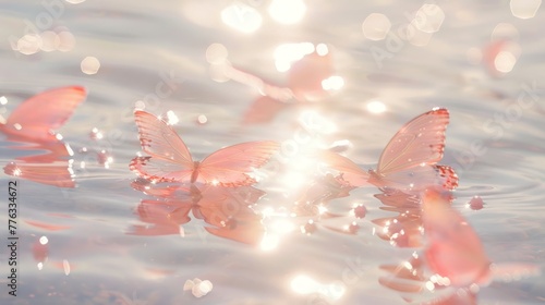 pink butterflies on shimmering white water photo