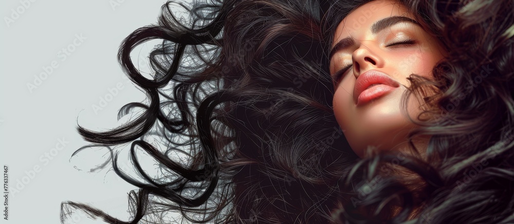 Fototapeta premium Woman with dark hair and a pink lipstick