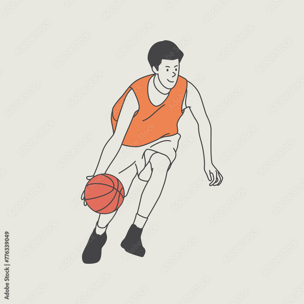 Fototapeta premium Illustration design of a basketball athlete making a movement carrying the ball to pass an opponent