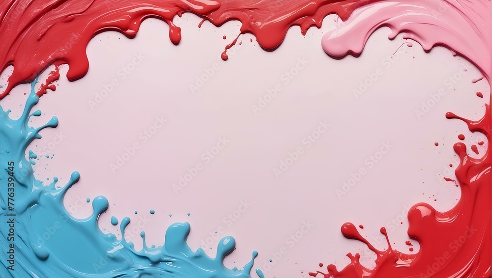 Fototapeta premium red paint splashes background, frame with copy space
