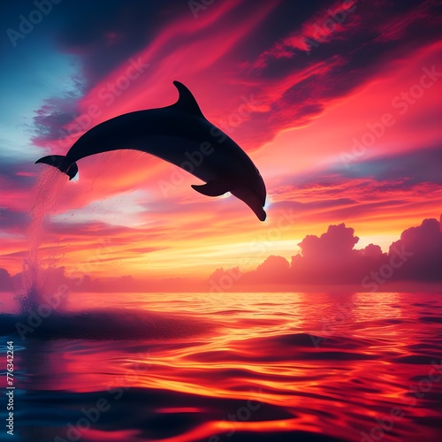 dolphins in the sunset