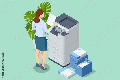 Isometric Office Multi-function Printer scanner. Print, copy, scan, fax. For office documents, presentations and marketing collateral, with enterprise-level performance