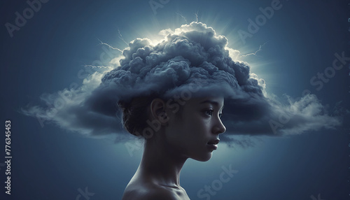 Wallpaper Mural Conceptual representation of a person suffering from migraine or a mental disorder or brain fog that limits thinking ability and reduces cognitive performance - ai generated Torontodigital.ca