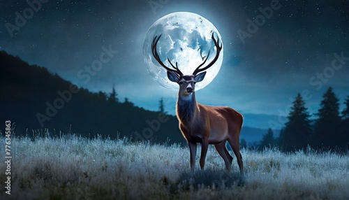 Majestic Stag Beneath the Moonlight. Perfect for banners related to nature and animals