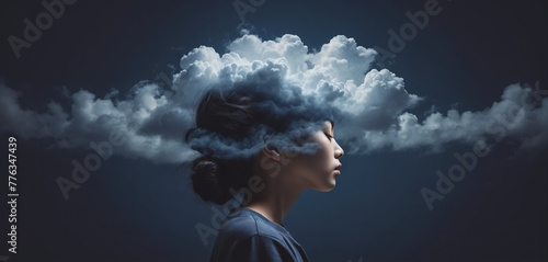 Conceptual representation of a person suffering from migraine or a mental disorder or brain fog that limits thinking ability and reduces cognitive performance - ai generated