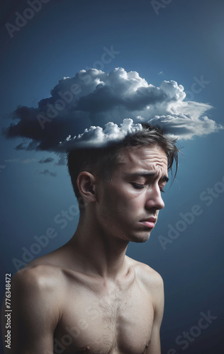 Conceptual representation of a person suffering from migraine or a mental disorder or brain fog that limits thinking ability and reduces cognitive performance - ai generated © Christoph Burgstedt