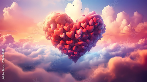 beautiful colorful valentine day heart in the clouds as abstract background