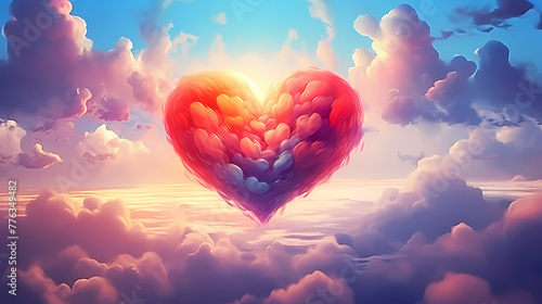 beautiful colorful valentine day heart in the clouds as abstract background