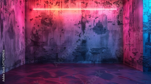 Old concrete wall neon light.