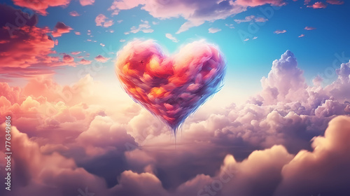 beautiful colorful valentine day heart in the clouds as abstract background