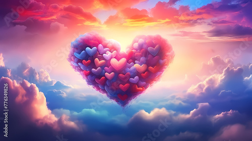 beautiful colorful valentine day heart in the clouds as abstract background