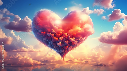 beautiful colorful valentine day heart in the clouds as abstract background