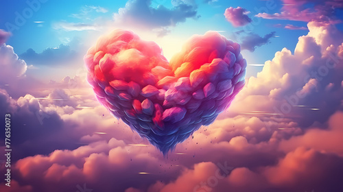 beautiful colorful valentine day heart in the clouds as abstract background