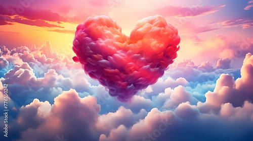 beautiful colorful valentine day heart in the clouds as abstract background