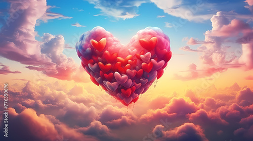 beautiful colorful valentine day heart in the clouds as abstract background