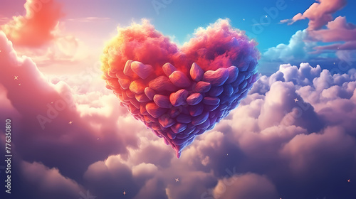 beautiful colorful valentine day heart in the clouds as abstract background
