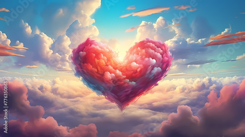 beautiful colorful valentine day heart in the clouds as abstract background