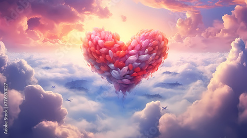 beautiful colorful valentine day heart in the clouds as abstract background