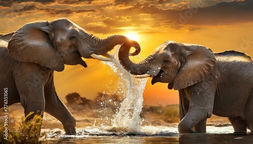 Elephant Playtime at Sunset: Majestic Moments in Nature. Nature documentaries or educational materials about wildlife behavior and habitats.
