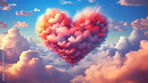 beautiful colorful valentine day heart in the clouds as abstract background