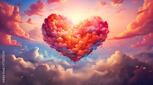 beautiful colorful valentine day heart in the clouds as abstract background