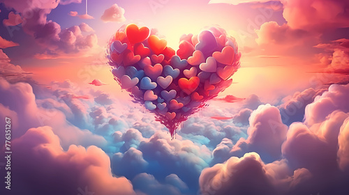 beautiful colorful valentine day heart in the clouds as abstract background