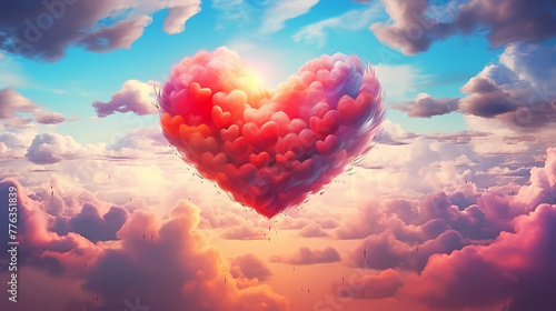 beautiful colorful valentine day heart in the clouds as abstract background