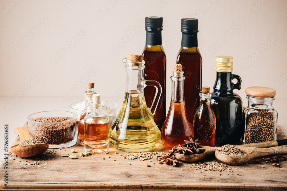 Assortment of seed oils and ingredients. Assortment of seed oils and ingredients.