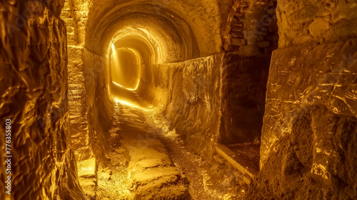 Illuminated underground tunnel in warm tones photo