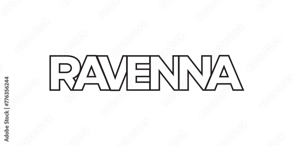 Ravenna in the Italia emblem. The design features a geometric style, vector illustration with bold typography in a modern font. The graphic slogan lettering.
