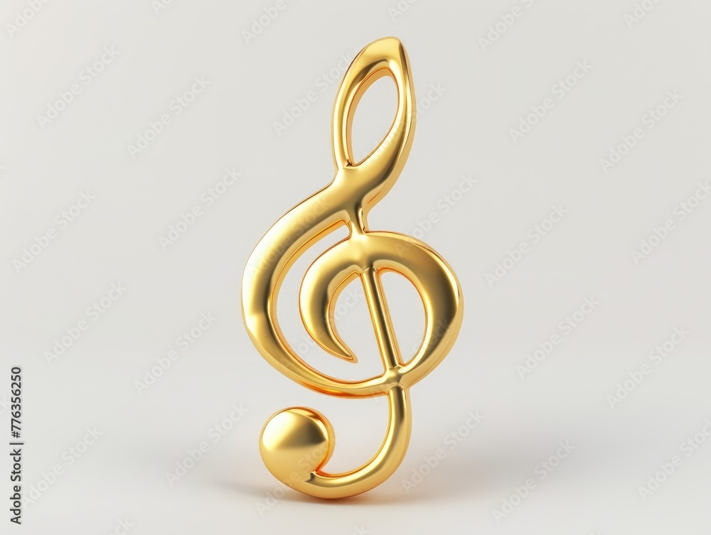 Gold Music Symbol in 3D Render. Treble Clef Note for Musical Background and Sound Key on White Isolated Sheet Gold Music Symbol in 3D Render. Treble Clef Note for Musical Background and Sound Key on White Isolated Sheet
