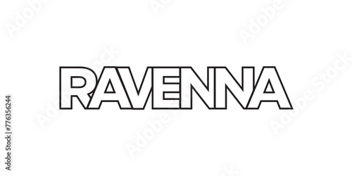 Ravenna in the Italia emblem. The design features a geometric style, vector illustration with bold typography in a modern font. The graphic slogan lettering.