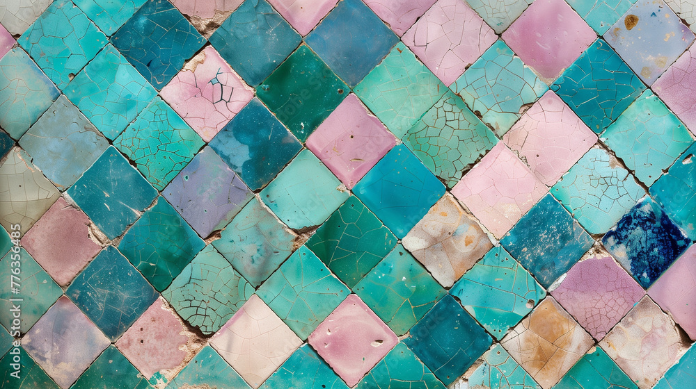 Obraz premium Colorful (blue and green and pink) ceramic tile in moroccan / moorish style