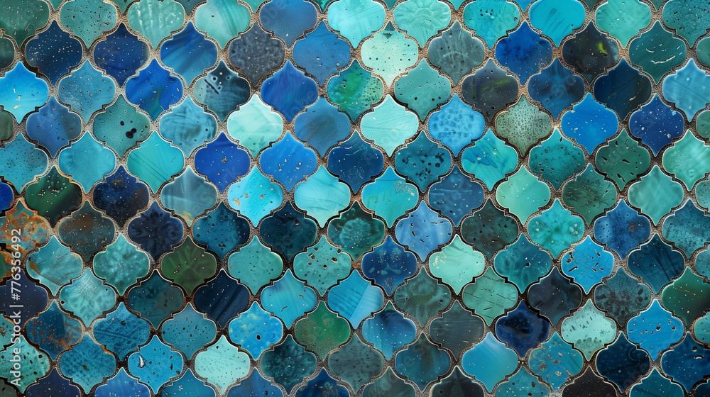 Obraz premium Colorful (blue and green) ceramic tile in moroccan / moorish style