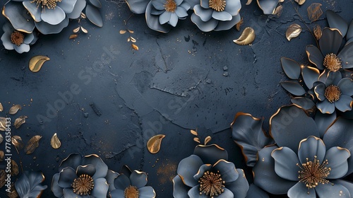 Decorative blue volumetric flowers on an old concrete wall. © MiaStendal