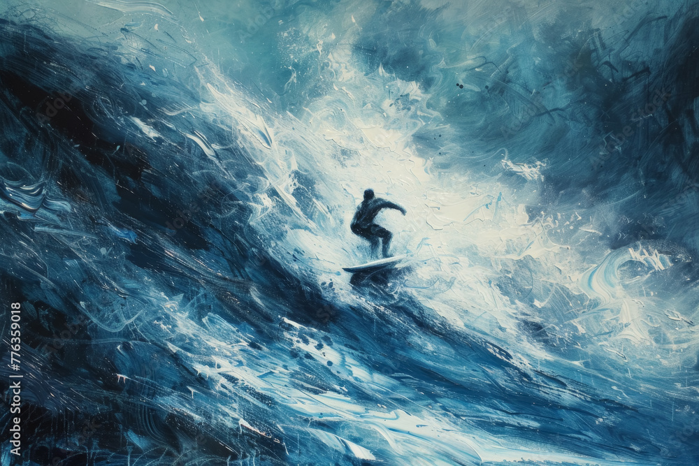 Surfer in a Turbulent Sea Painting