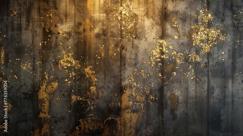 Old concrete wall with gold...